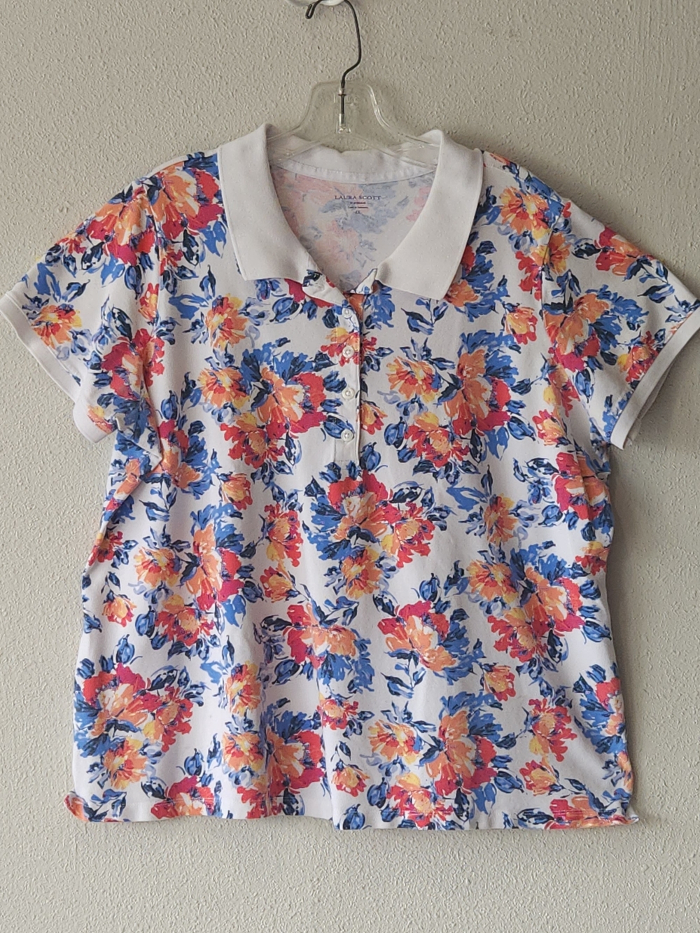 Laura Scott Blue & Orange Floral Polo PLUS SIZE 1X
